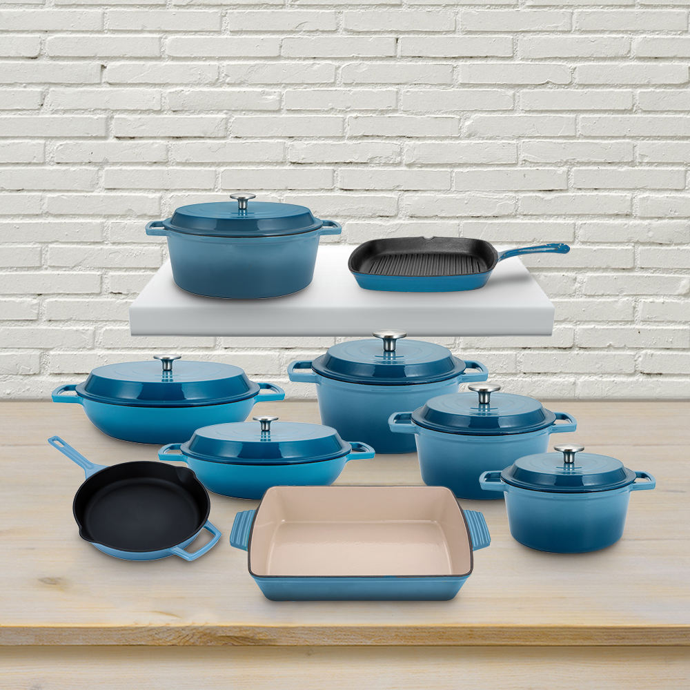 13-Piece Purple Enamel Cast Iron Cookware Set