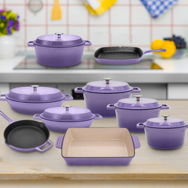 13-Piece Purple Enamel Cast Iron Cookware Set
