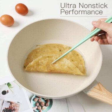 21-Piece White Ceramic Granite Non-Stick Cookware Set with Induction Bottom