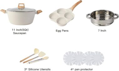 21-Piece White Ceramic Granite Non-Stick Cookware Set with Induction Bottom