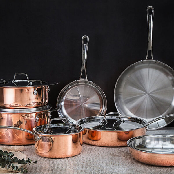 3-Ply Copper Cookware Set with Induction Base and Non-Coating Surface