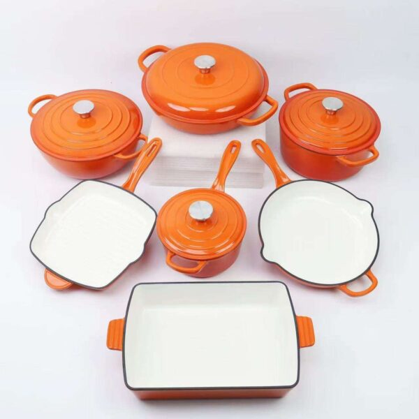 Red Enamel 7-Piece Cast Iron Cookware Set with Casserole and Lid