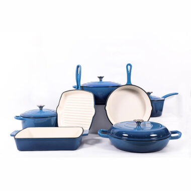 7-Piece Red Cast Iron Nonstick Cookware Set for Kitchen Use