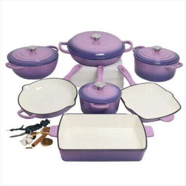 7-Piece Red Cast Iron Nonstick Cookware Set for Kitchen Use