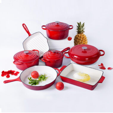 7-Piece Red Non Stick Cast Iron Cookware Set