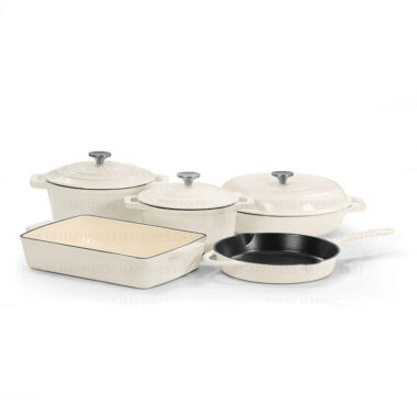 Cast Iron Enamel Cookware Set with Casserole and Soup Pot with Lid
