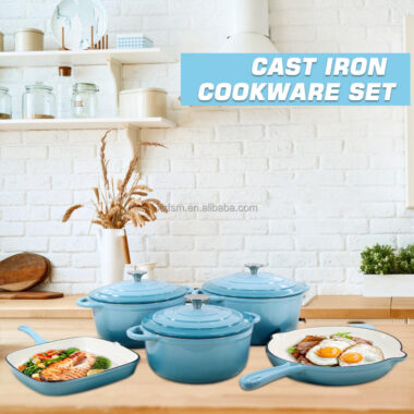 Cast Iron Enamel Cookware Set with Casserole and Soup Pot with Lid
