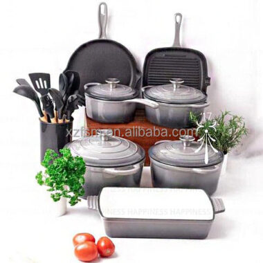 Cast Iron Enamel Cookware Set with Casserole and Soup Pot with Lid