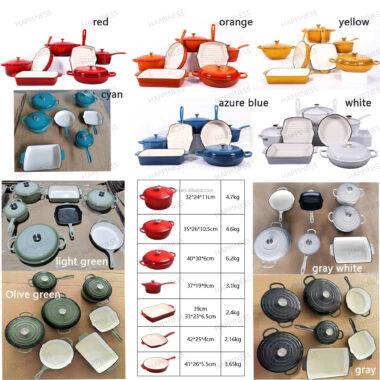 Cast Iron Enamel Cookware Set with Casserole and Soup Pot with Lid