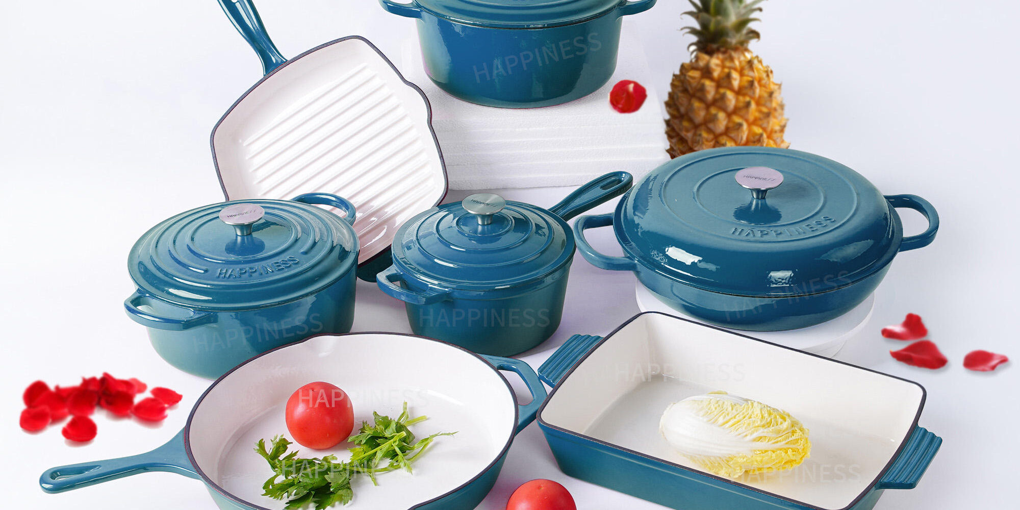 Cast Iron Enamel Cookware Set with Casserole and Soup Pot with Lid