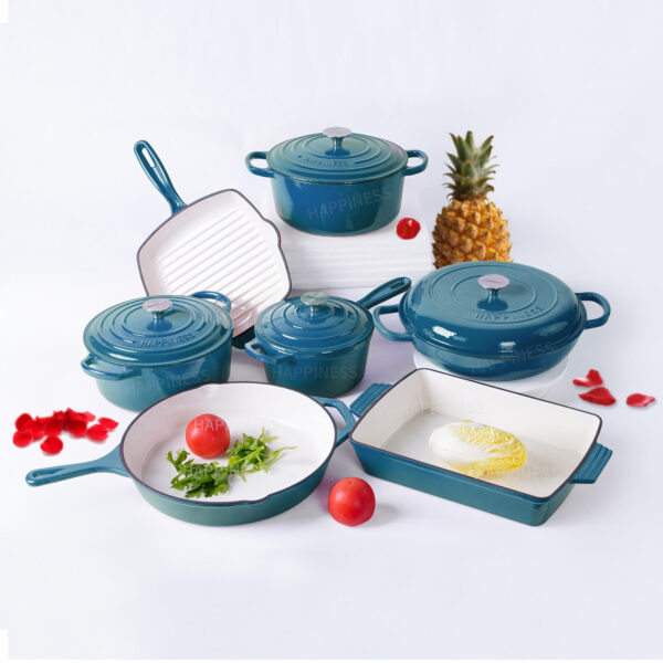 Cast Iron Enamel Cookware Set with Casserole and Soup Pot with Lid
